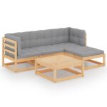 5-Piece Garden Lounge Set with Cushions Pine Wood Outdoor Patio Furniture