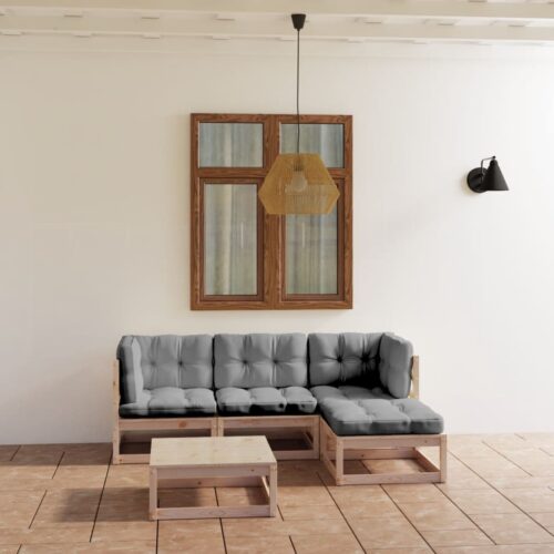 5-Piece Garden Lounge Set with Cushions Pine Wood Outdoor Patio Furniture - Image 2