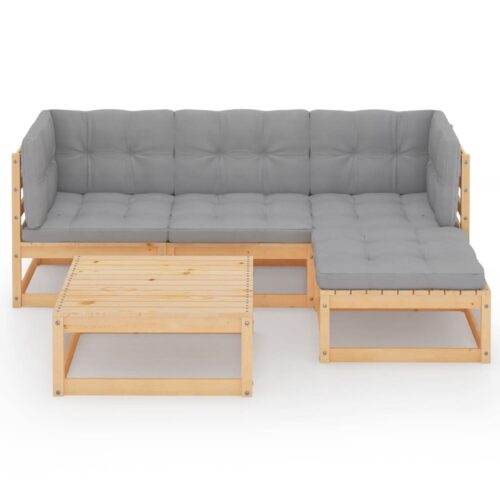 5-Piece Garden Lounge Set with Cushions Pine Wood Outdoor Patio Furniture - Image 3