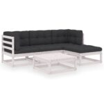 5-Piece Garden Lounge Set with Cushions Pine Wood Outdoor Patio Furniture