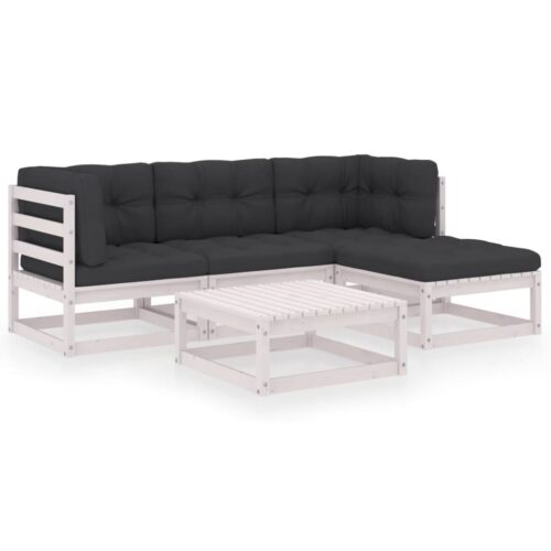 5-Piece Garden Lounge Set with Cushions Pine Wood Outdoor Patio Furniture