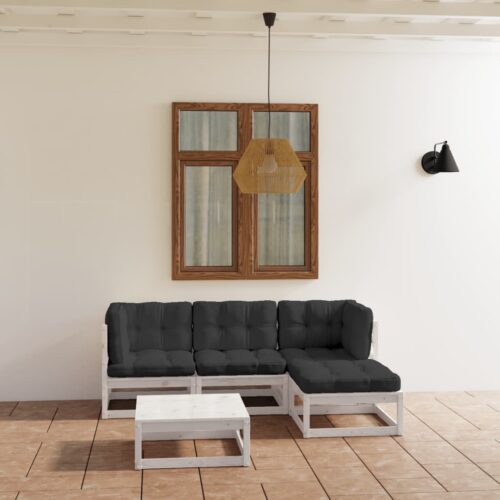 5-Piece Garden Lounge Set with Cushions Pine Wood Outdoor Patio Furniture - Image 2