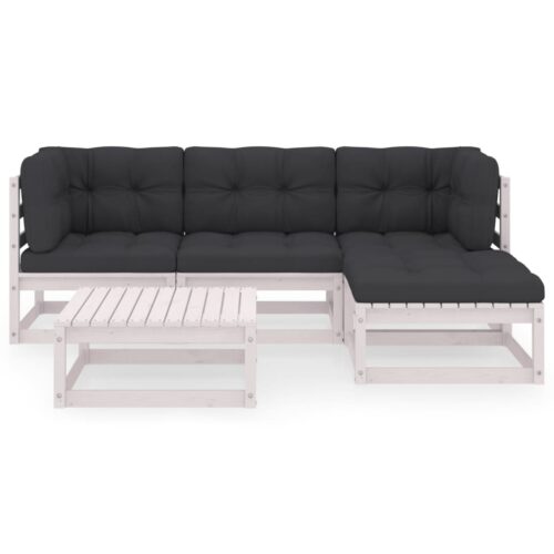 5-Piece Garden Lounge Set with Cushions Pine Wood Outdoor Patio Furniture - Image 3