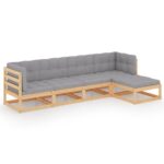 5-Piece Garden Lounge Set with Cushions Pine Wood Outdoor Patio Furniture