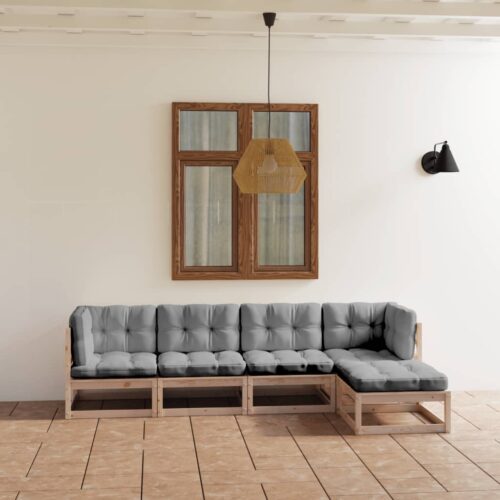 5-Piece Garden Lounge Set with Cushions Pine Wood Outdoor Patio Furniture - Image 2