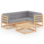 5-Piece Garden Lounge Set with Cushions Pine Wood Outdoor Patio Furniture