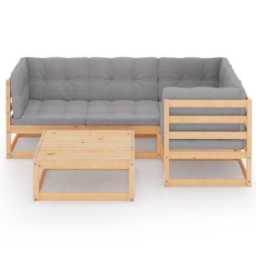 5-Piece Garden Lounge Set with Cushions Pine Wood Outdoor Patio Furniture - Image 3