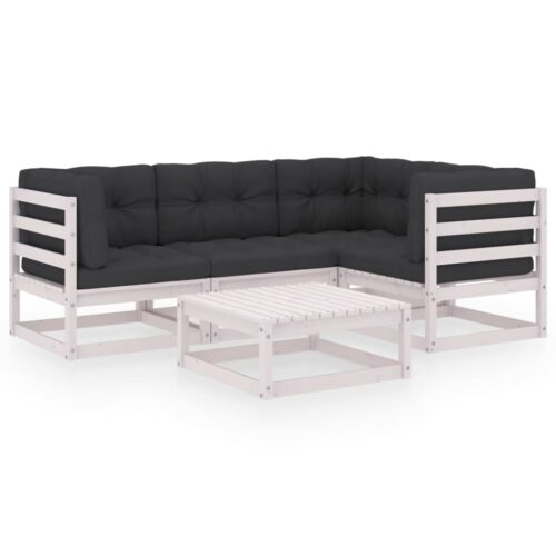 5-Piece Garden Lounge Set with Cushions Pine Wood Outdoor Patio Furniture