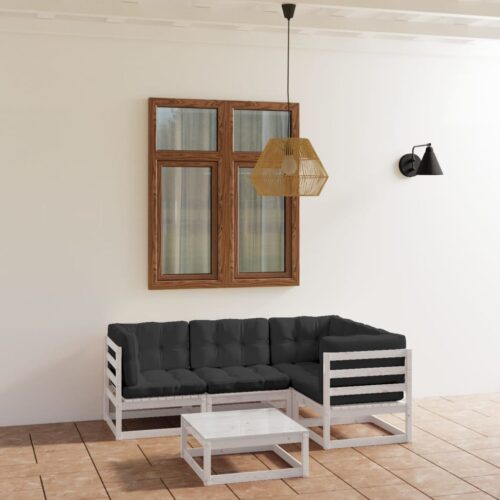 5-Piece Garden Lounge Set with Cushions Pine Wood Outdoor Patio Furniture - Image 2