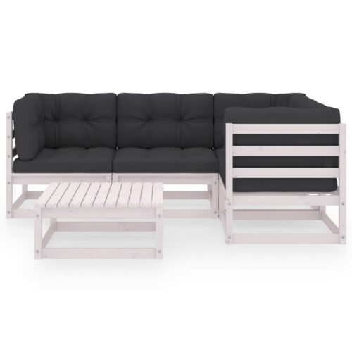 5-Piece Garden Lounge Set with Cushions Pine Wood Outdoor Patio Furniture - Image 3