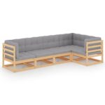 5-Piece Garden Lounge Set with Cushions Pine Wood Outdoor Patio Furniture