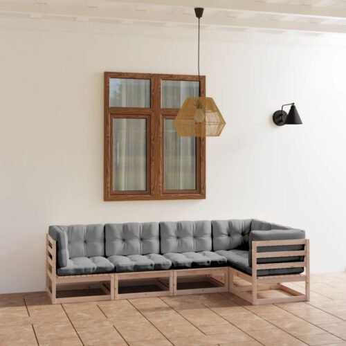 5-Piece Garden Lounge Set with Cushions Pine Wood Outdoor Patio Furniture - Image 2