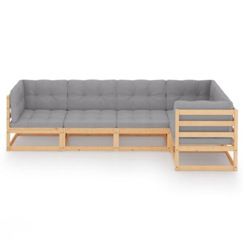 5-Piece Garden Lounge Set with Cushions Pine Wood Outdoor Patio Furniture - Image 3