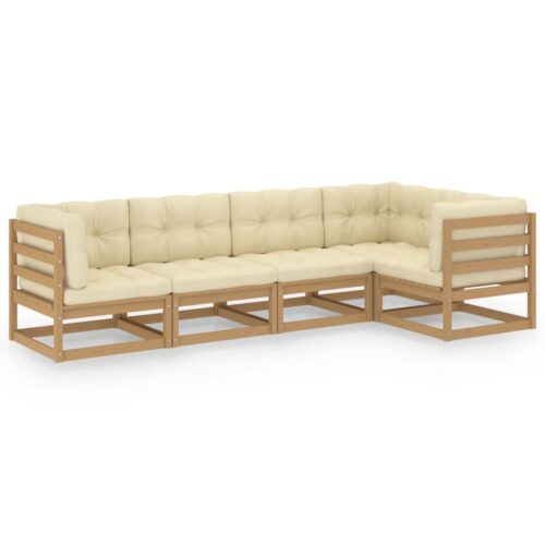 5-Piece Garden Lounge Set with Cushions Pine Wood Outdoor Patio Furniture