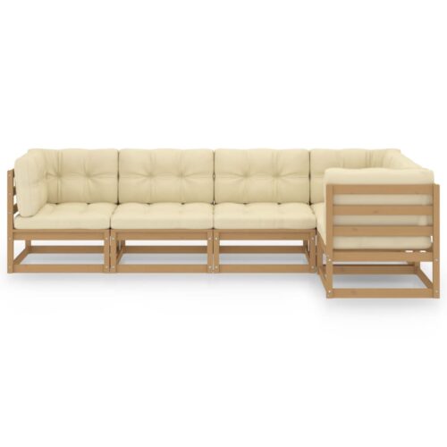 5-Piece Garden Lounge Set with Cushions Pine Wood Outdoor Patio Furniture - Image 3