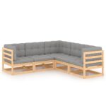 5-Piece Garden Lounge Set with Cushions Pine Wood Outdoor Patio Furniture