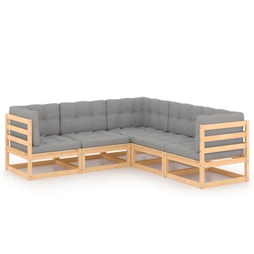 5-Piece Garden Lounge Set with Cushions Pine Wood Outdoor Patio Furniture