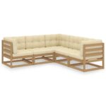5-Piece Garden Lounge Set with Cushions Pine Wood Outdoor Patio Furniture