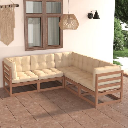 5-Piece Garden Lounge Set with Cushions Pine Wood Outdoor Patio Furniture - Image 2