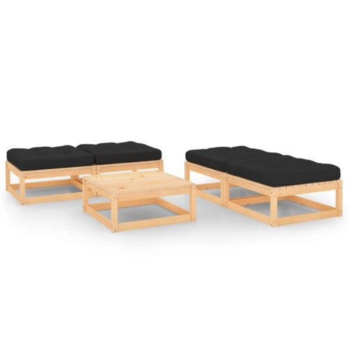 5-Piece Outdoor Sofa Bench Set Garden Patio Lounge Table Ottoman Pine Wood Black
