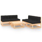 5-Piece Garden Lounge Set with Cushions Pine Wood Outdoor Patio Furniture