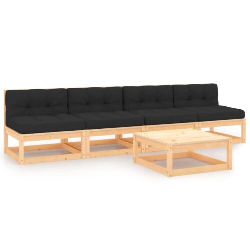 5-Piece Garden Lounge Set with Cushions Pine Wood Outdoor Patio Furniture