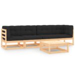 5-Piece Garden Lounge Set with Cushions Pine Wood Outdoor Patio Furniture