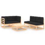 5-Piece Garden Lounge Set with Cushions Pine Wood Outdoor Patio Furniture