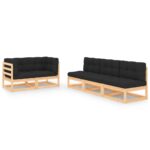 5-Piece Garden Lounge Set with Cushions Pine Wood Outdoor Patio Furniture