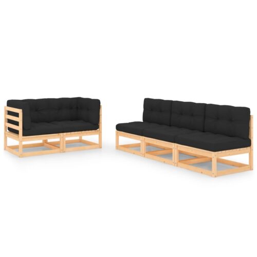 5-Piece Garden Lounge Set with Cushions Pine Wood Outdoor Patio Furniture
