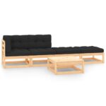 5-Piece Garden Lounge Set with Cushions Pine Wood Outdoor Patio Furniture