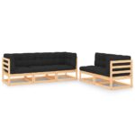 5-Piece Garden Lounge Set with Cushions Pine Wood Outdoor Patio Furniture