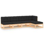5-Piece Garden Lounge Set with Cushions Pine Wood Outdoor Patio Furniture