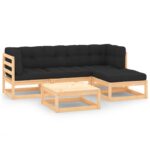 5-Piece Garden Lounge Set with Cushions Pine Wood Outdoor Patio Furniture