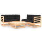 5-Piece Garden Lounge Set with Cushions Pine Wood Outdoor Patio Furniture