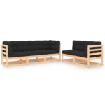 5-Piece Garden Lounge Set with Cushions Pine Wood Outdoor Patio Furniture