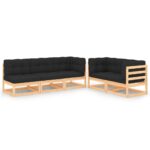 5-Piece Garden Lounge Set with Cushions Pine Wood Outdoor Patio Furniture