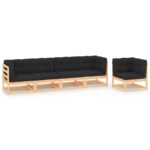5-Piece Garden Lounge Set with Cushions Pine Wood Outdoor Patio Furniture
