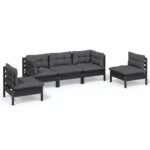 5-Piece Garden Lounge Set with Cushions Pine Wood Outdoor Patio Furniture
