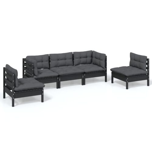 5-Piece Garden Lounge Set with Cushions Pine Wood Outdoor Patio Furniture