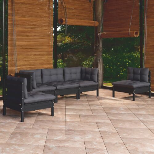 5-Piece Garden Lounge Set with Cushions Pine Wood Outdoor Patio Furniture - Image 2