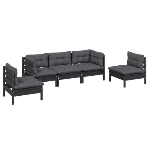 5-Piece Garden Lounge Set with Cushions Pine Wood Outdoor Patio Furniture - Image 3