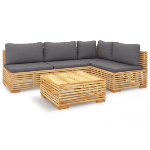 5-Piece Garden Lounge Set with Cushions Acacia Wood Timber Outdoor Patio Furniture