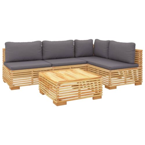 5-Piece Garden Lounge Set with Cushions Acacia Wood Timber Outdoor Patio Furniture - Image 3