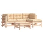 5-Piece Outdoor Sofa Set with Cushions Garden Patio Lounge Setting Solid Wood