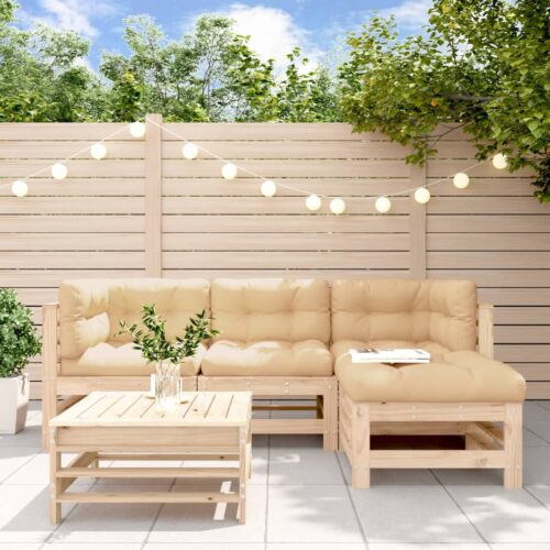 5-Piece Outdoor Sofa Set with Cushions Garden Patio Lounge Setting Solid Wood - Image 2