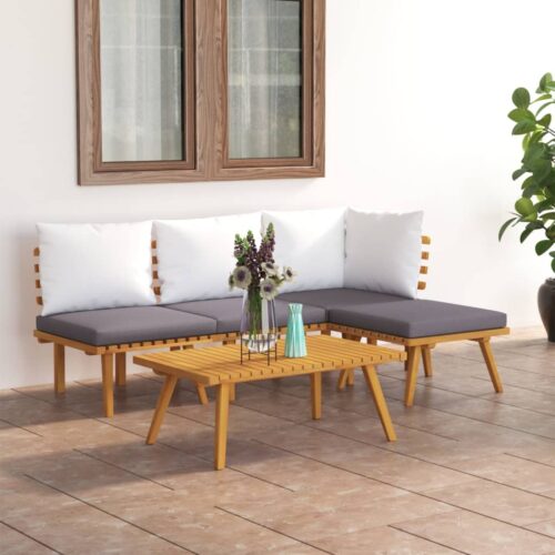 5-Piece Garden Lounge Set with Cushions Wood Timber Outdoor Patio Furniture Acacia - Image 2