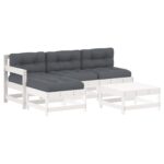 5-Piece Garden Lounge Set with Cushions White Wood Timber Outdoor Patio Furniture