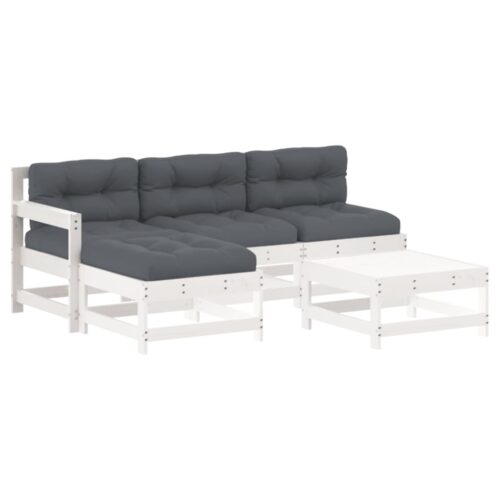 5-Piece Garden Lounge Set with Cushions White Wood Timber Outdoor Patio Furniture