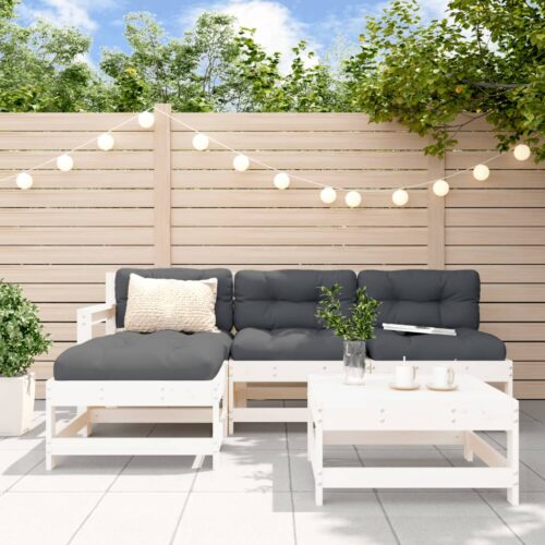 5-Piece Garden Lounge Set with Cushions White Wood Timber Outdoor Patio Furniture - Image 2